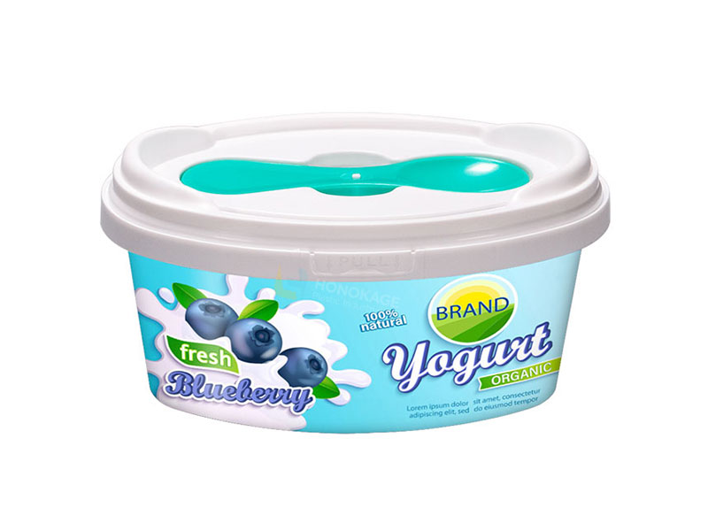 100g Oval IML Kunststoff Joghurt Behälter Mit Deckel Und Löffel
